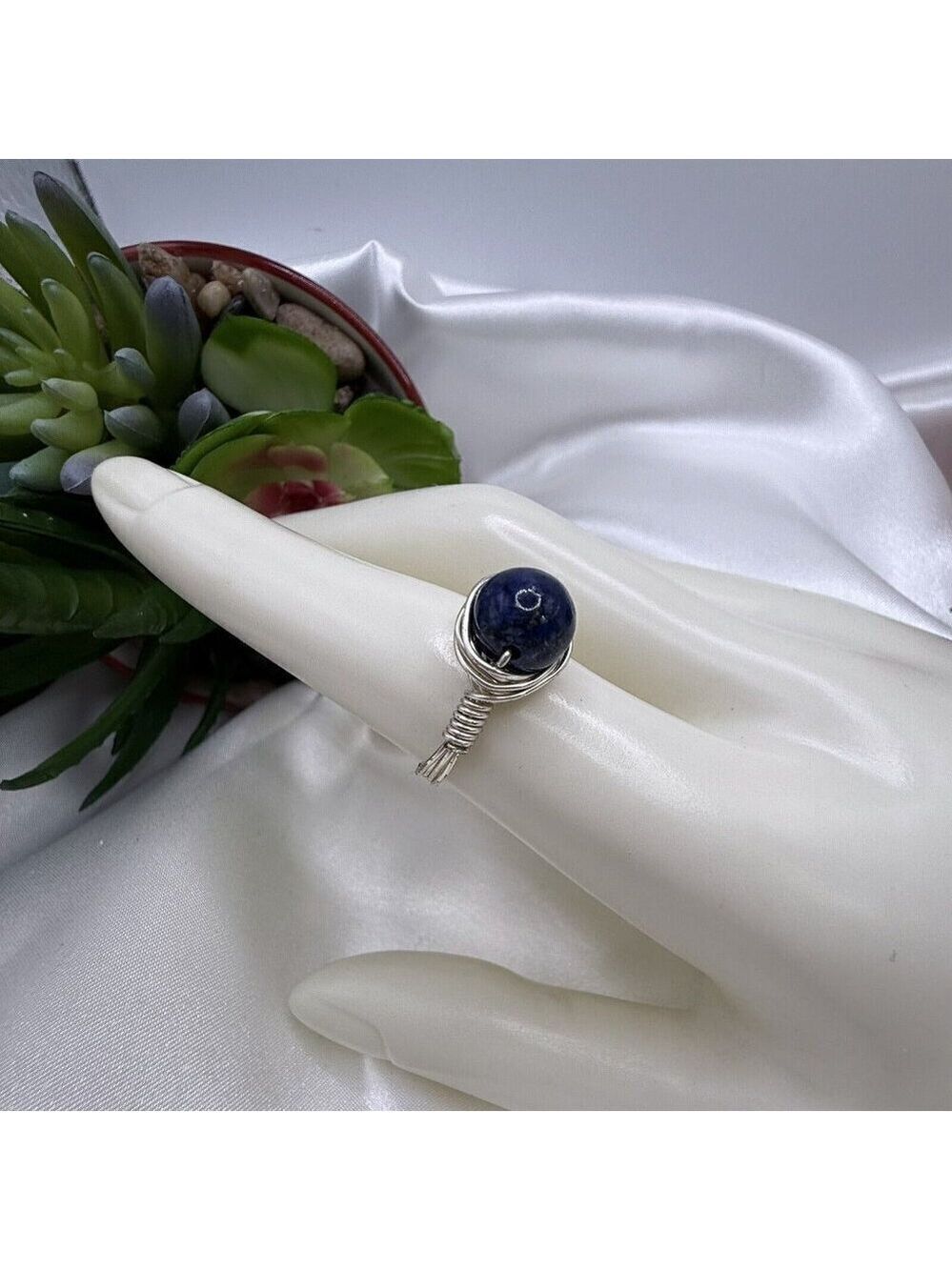 Sodalite Silver Wire Wrapped Ring Size 7 Handmade